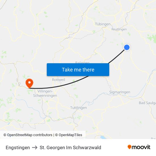 Engstingen to St. Georgen Im Schwarzwald map