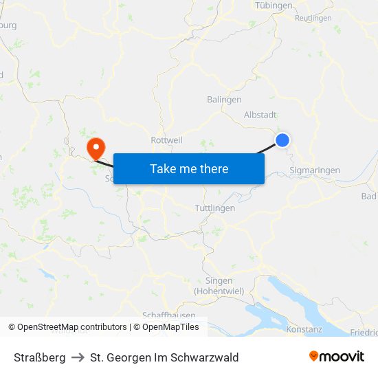 Straßberg to St. Georgen Im Schwarzwald map