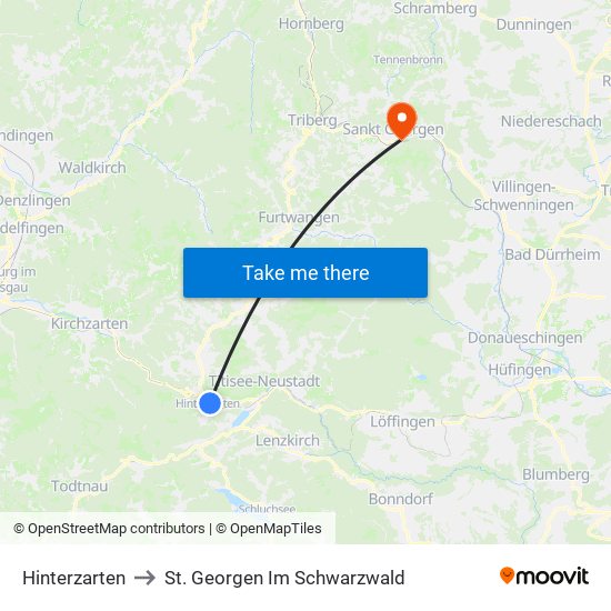 Hinterzarten to St. Georgen Im Schwarzwald map