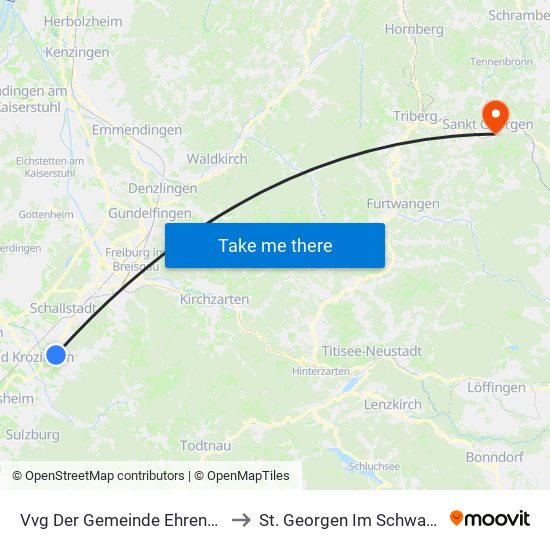 Vvg Der Gemeinde Ehrenkirchen to St. Georgen Im Schwarzwald map