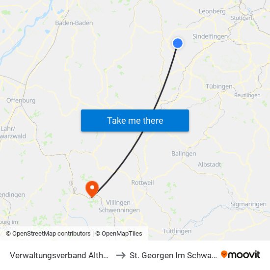 Verwaltungsverband Althengstett to St. Georgen Im Schwarzwald map