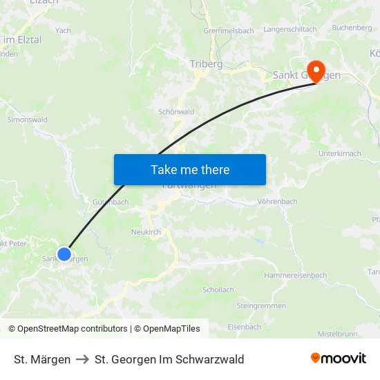 St. Märgen to St. Georgen Im Schwarzwald map