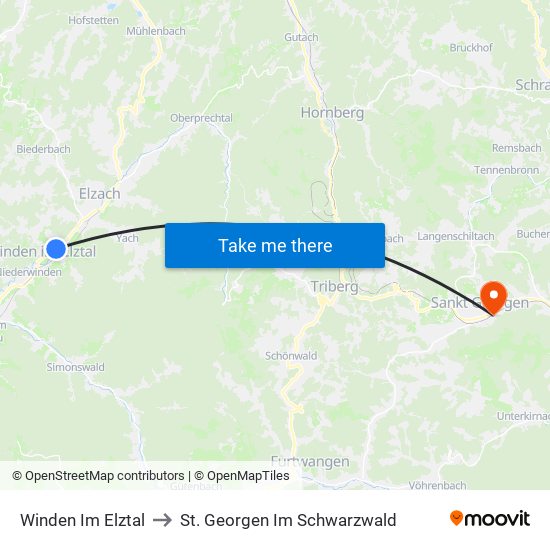 Winden Im Elztal to St. Georgen Im Schwarzwald map