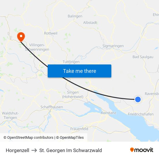 Horgenzell to St. Georgen Im Schwarzwald map