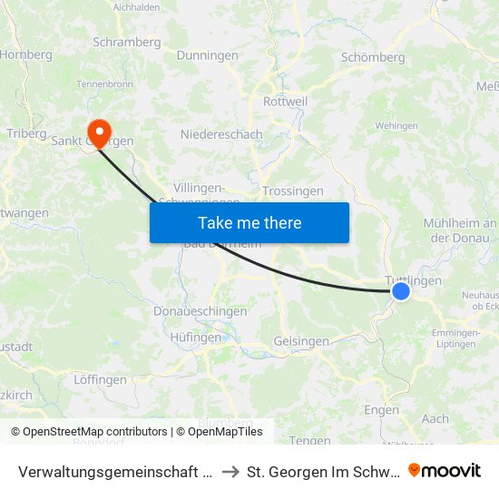 Verwaltungsgemeinschaft Tuttlingen to St. Georgen Im Schwarzwald map