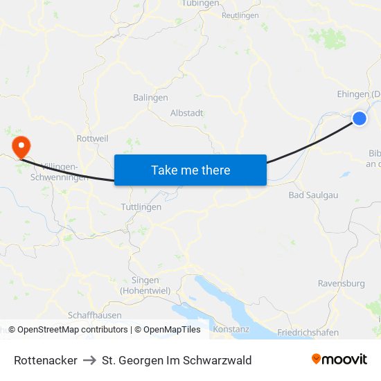 Rottenacker to St. Georgen Im Schwarzwald map