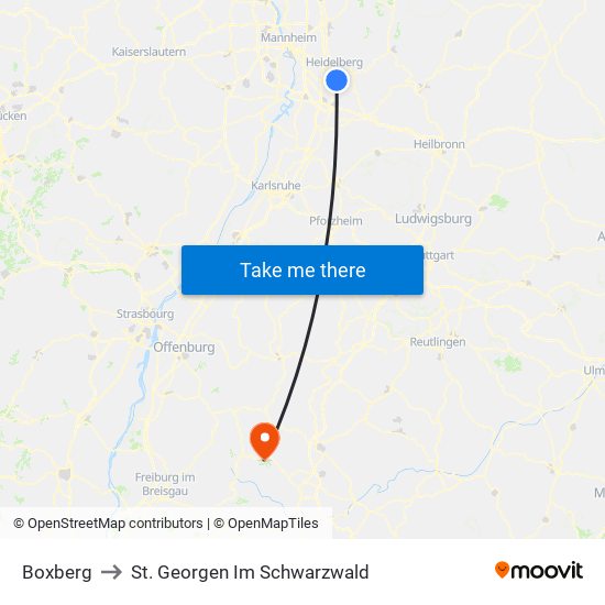 Boxberg to St. Georgen Im Schwarzwald map