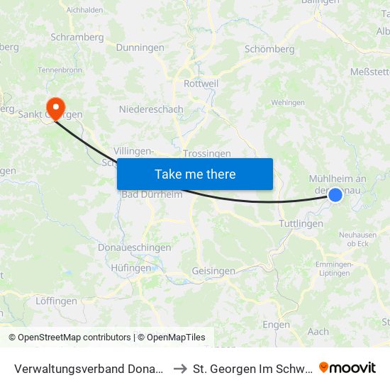 Verwaltungsverband Donau-Heuberg to St. Georgen Im Schwarzwald map