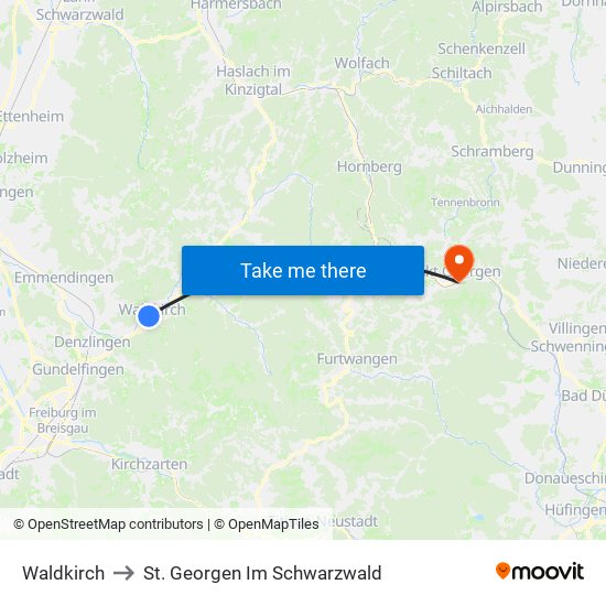 Waldkirch to St. Georgen Im Schwarzwald map