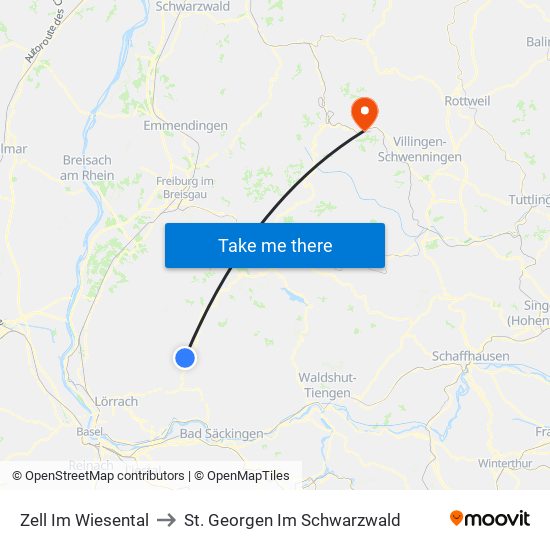 Zell Im Wiesental to St. Georgen Im Schwarzwald map