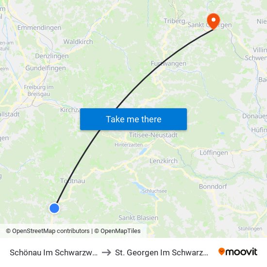 Schönau Im Schwarzwald to St. Georgen Im Schwarzwald map