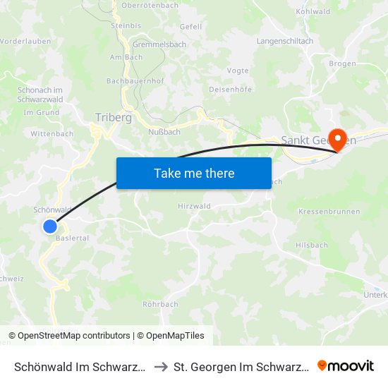 Schönwald Im Schwarzwald to St. Georgen Im Schwarzwald map