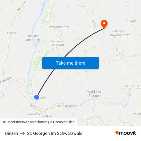 Binzen to St. Georgen Im Schwarzwald map