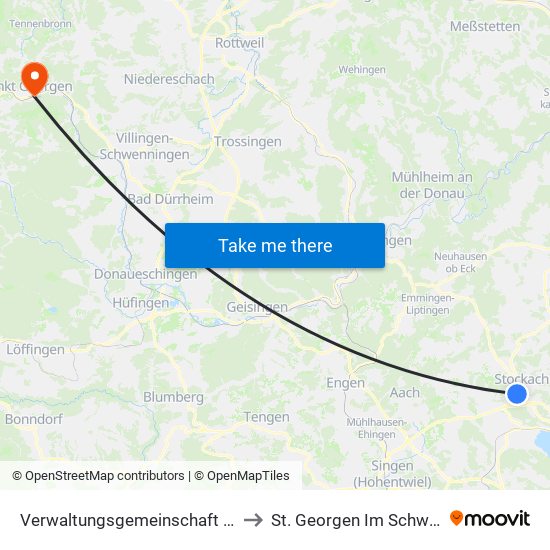 Verwaltungsgemeinschaft Stockach to St. Georgen Im Schwarzwald map