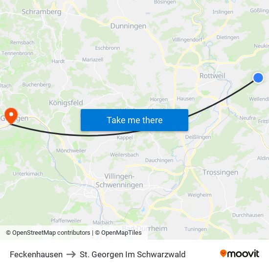 Feckenhausen to St. Georgen Im Schwarzwald map