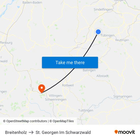 Breitenholz to St. Georgen Im Schwarzwald map