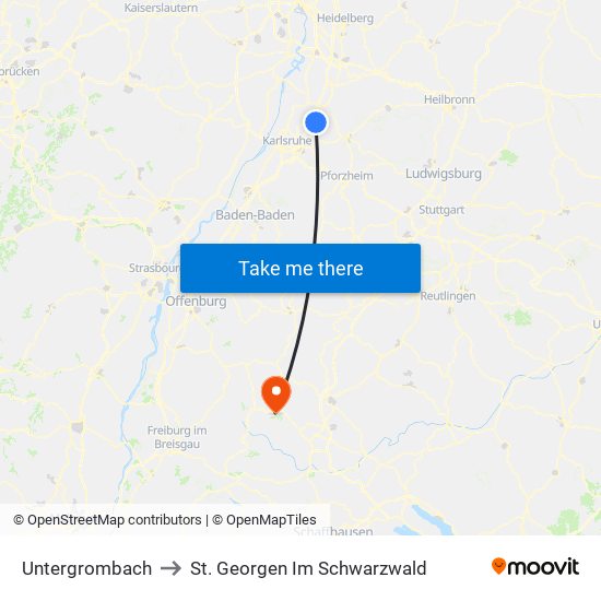 Untergrombach to St. Georgen Im Schwarzwald map