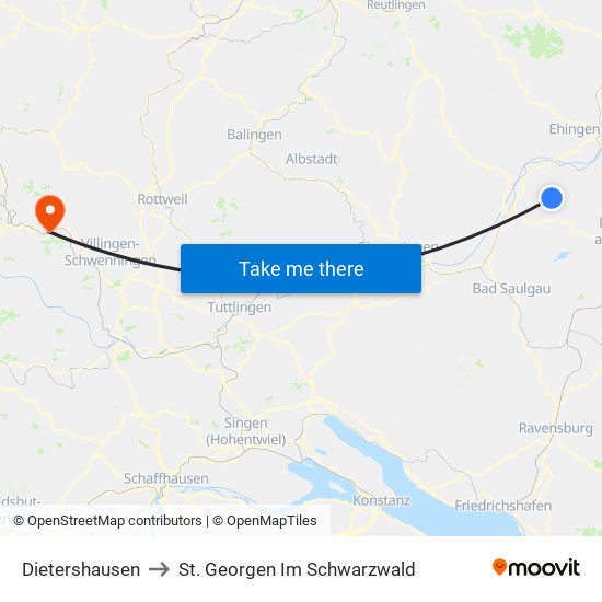 Dietershausen to St. Georgen Im Schwarzwald map