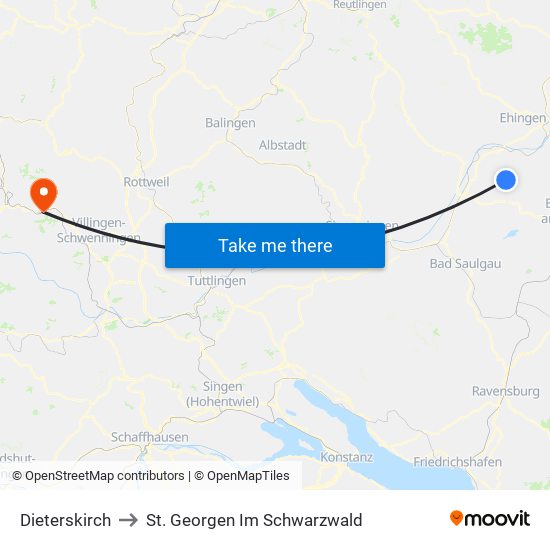 Dieterskirch to St. Georgen Im Schwarzwald map