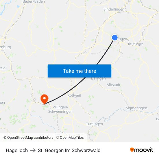 Hagelloch to St. Georgen Im Schwarzwald map