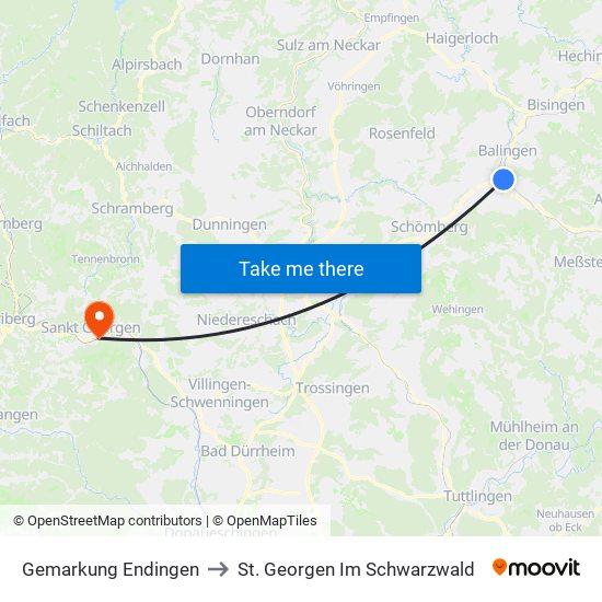 Gemarkung Endingen to St. Georgen Im Schwarzwald map