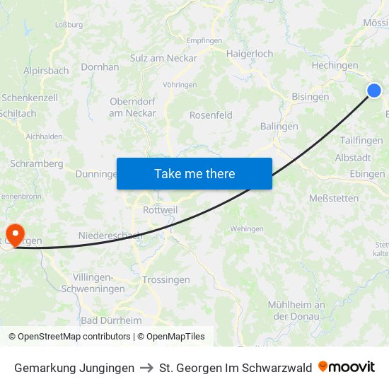 Gemarkung Jungingen to St. Georgen Im Schwarzwald map
