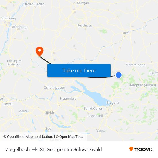 Ziegelbach to St. Georgen Im Schwarzwald map
