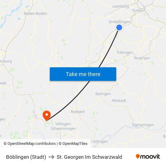 Böblingen (Stadt) to St. Georgen Im Schwarzwald map