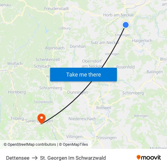 Dettensee to St. Georgen Im Schwarzwald map