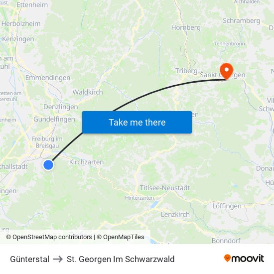 Günterstal to St. Georgen Im Schwarzwald map