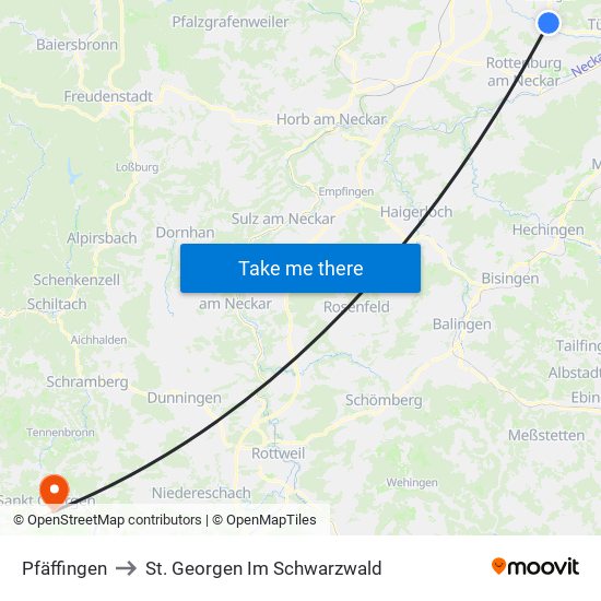 Pfäffingen to St. Georgen Im Schwarzwald map