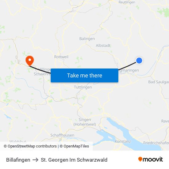 Billafingen to St. Georgen Im Schwarzwald map