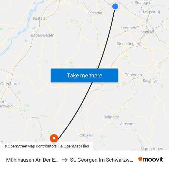 Mühlhausen An Der Enz to St. Georgen Im Schwarzwald map