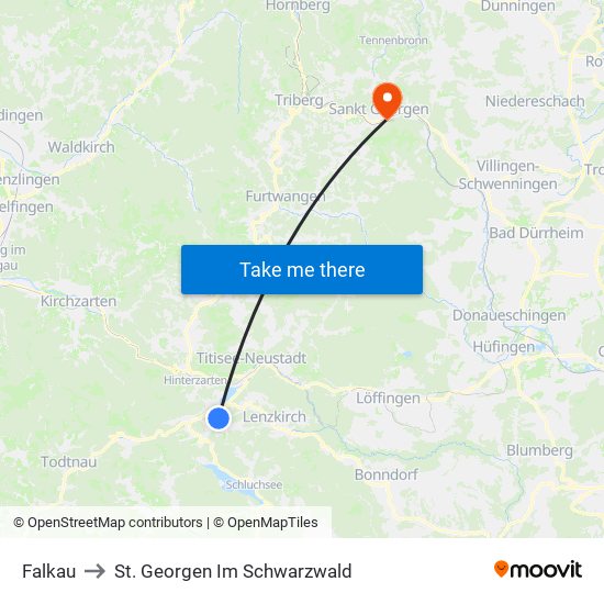 Falkau to St. Georgen Im Schwarzwald map