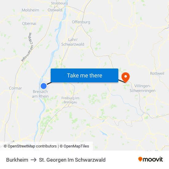 Burkheim to St. Georgen Im Schwarzwald map