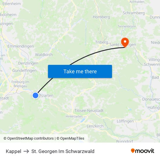 Kappel to St. Georgen Im Schwarzwald map