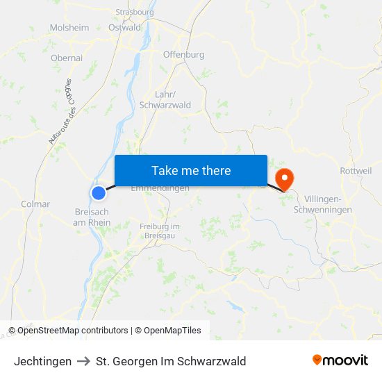 Jechtingen to St. Georgen Im Schwarzwald map