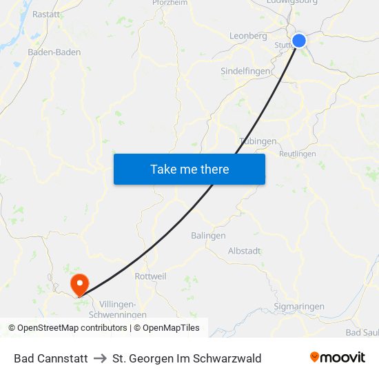 Bad Cannstatt to St. Georgen Im Schwarzwald map