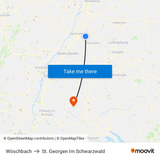 Wöschbach to St. Georgen Im Schwarzwald map