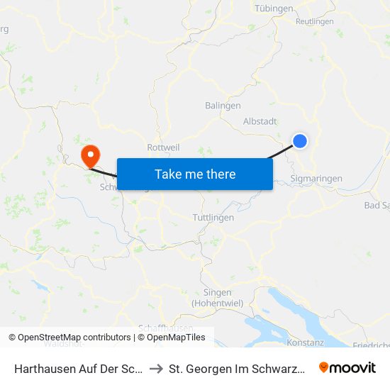 Harthausen Auf Der Scher to St. Georgen Im Schwarzwald map