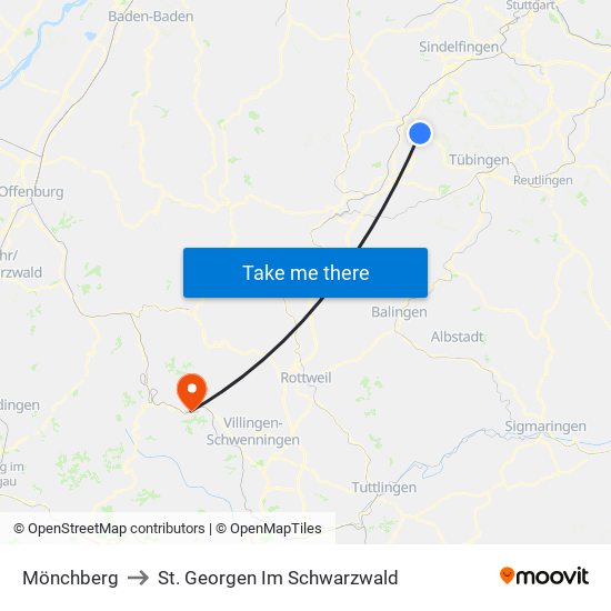 Mönchberg to St. Georgen Im Schwarzwald map