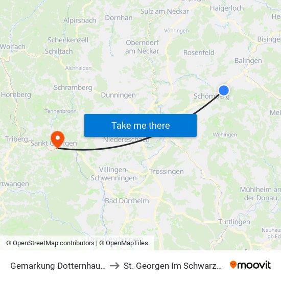 Gemarkung Dotternhausen to St. Georgen Im Schwarzwald map