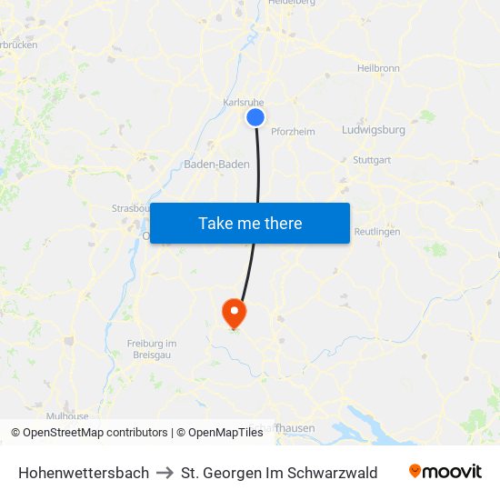Hohenwettersbach to St. Georgen Im Schwarzwald map