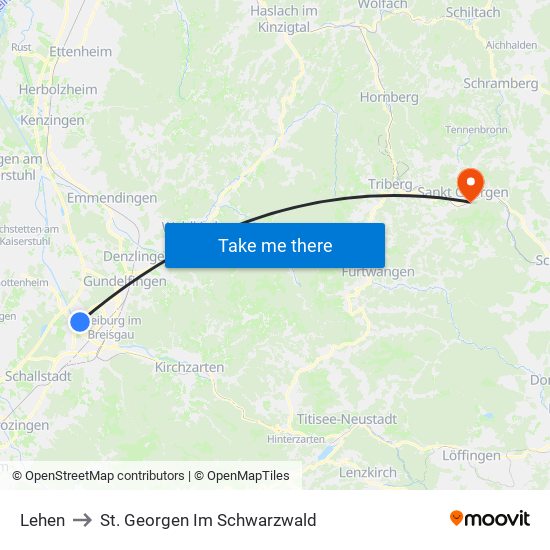 Lehen to St. Georgen Im Schwarzwald map