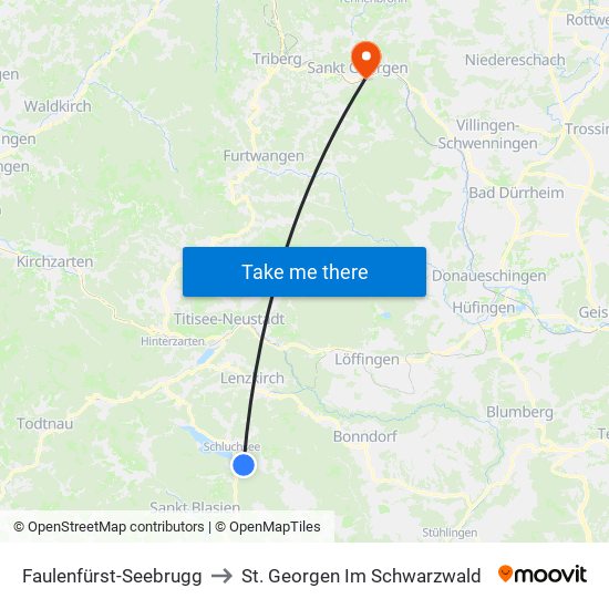Faulenfürst-Seebrugg to St. Georgen Im Schwarzwald map