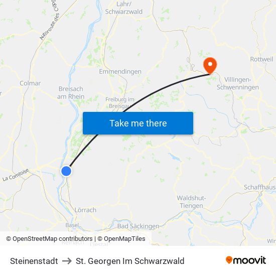 Steinenstadt to St. Georgen Im Schwarzwald map