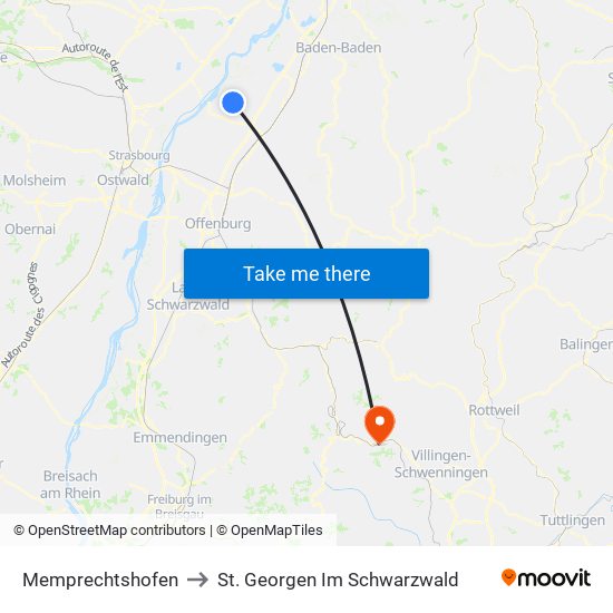 Memprechtshofen to St. Georgen Im Schwarzwald map