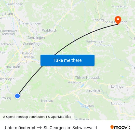 Untermünstertal to St. Georgen Im Schwarzwald map