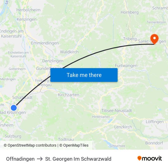 Offnadingen to St. Georgen Im Schwarzwald map