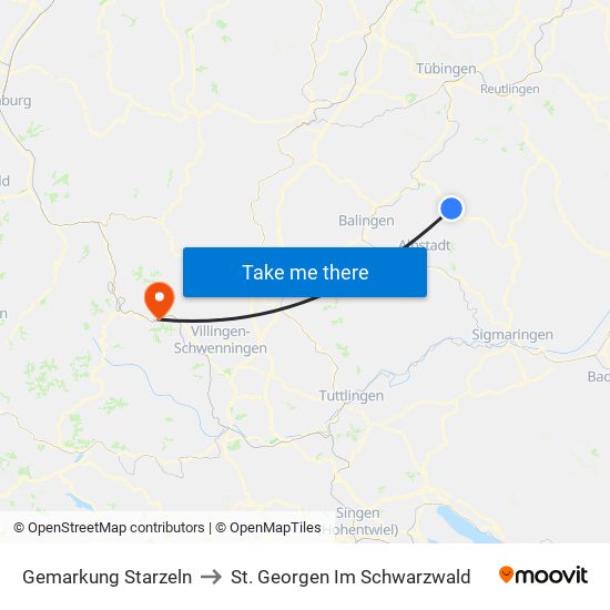 Gemarkung Starzeln to St. Georgen Im Schwarzwald map